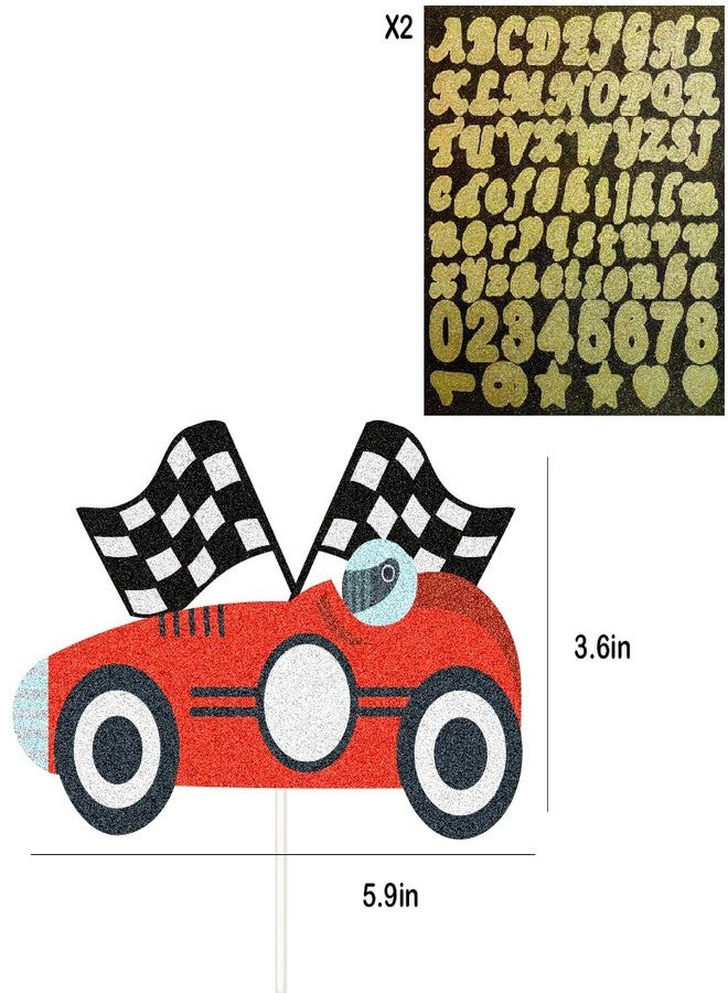 ChoJoy Fast 1 2 3 Cake Topper DIY Race Car Bithday Decoration with Race Car Checkered Flag DIY Letter Number for Race Car Driver Checkered Racing Themed Party - Image 2